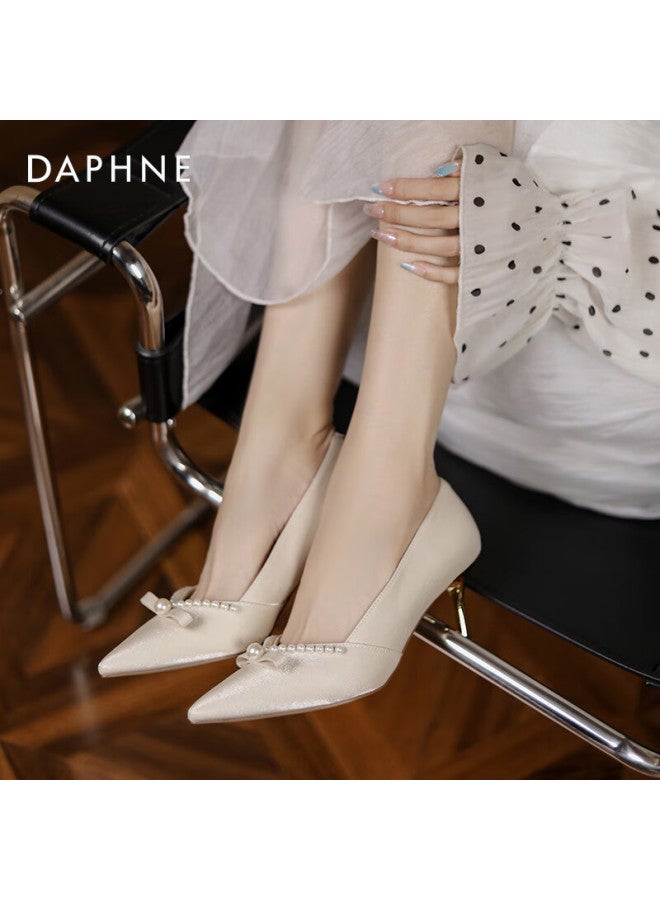 Daphne High Heels For Women, Thin Heel Pumps, Summer Women's Shoes, Xiuhe Wedding Dress, Toasting Shoes, Bridal Shoes, Off-white, Size 39 - Image 5