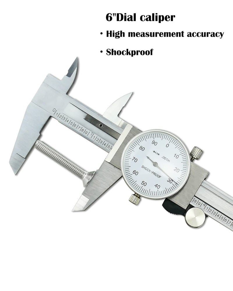PNYZIK 6 Inch Dial Caliper +/-0.001 Inch Accuracy, Shockproof Hardened Stainless Steel Metal 4-Way Measurement Calipers Measuring Tool with Plastic Case - Image 3