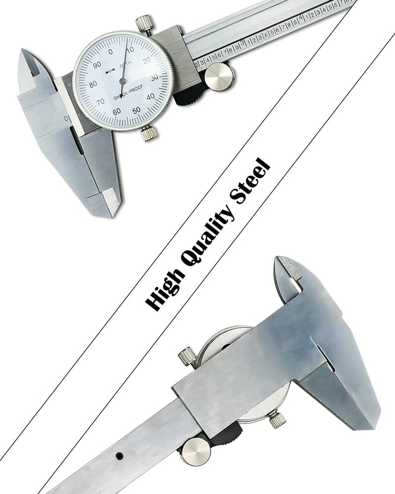 PNYZIK 6 Inch Dial Caliper +/-0.001 Inch Accuracy, Shockproof Hardened Stainless Steel Metal 4-Way Measurement Calipers Measuring Tool with Plastic Case - Image 4