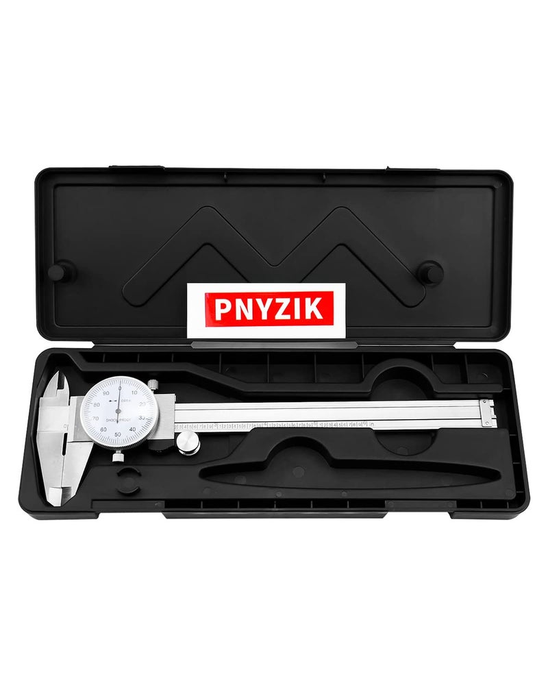 PNYZIK 6 Inch Dial Caliper +/-0.001 Inch Accuracy, Shockproof Hardened Stainless Steel Metal 4-Way Measurement Calipers Measuring Tool with Plastic Case - Image 1