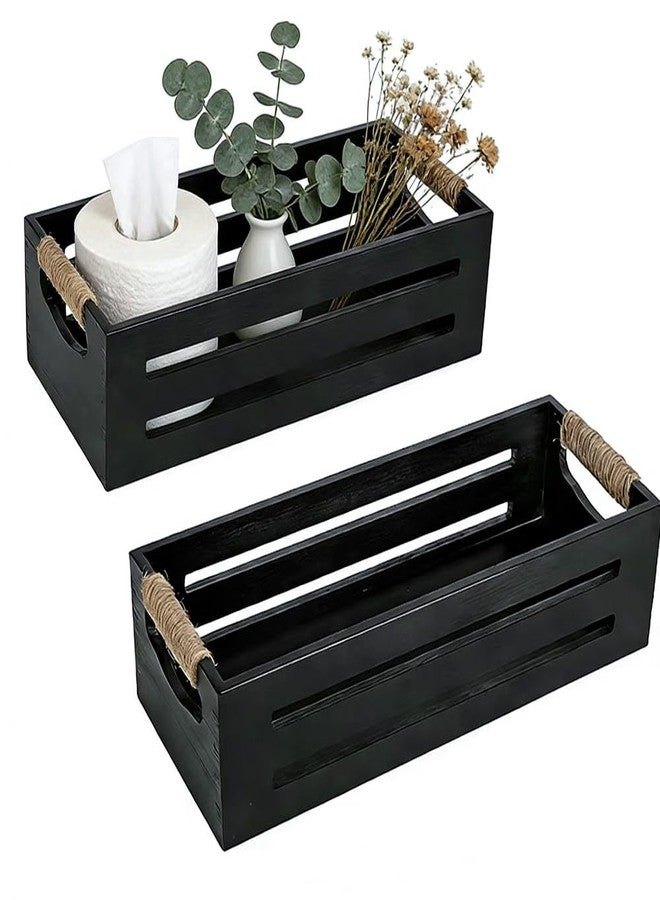 Ayxeute 2 Pack Rustic Wooden Bathroom Storage Crates - Anti-Slip Toilet Tank Organizer with Rope Handles for Bathroom, Kitchen, Living Room - Image 1