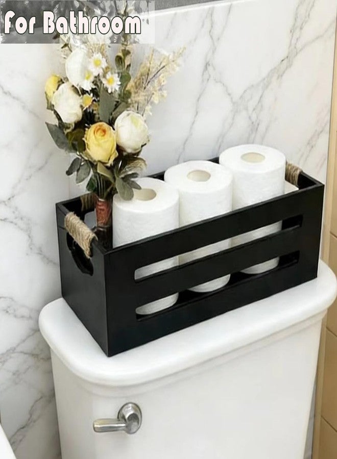 Ayxeute 2 Pack Rustic Wooden Bathroom Storage Crates - Anti-Slip Toilet Tank Organizer with Rope Handles for Bathroom, Kitchen, Living Room - Image 2