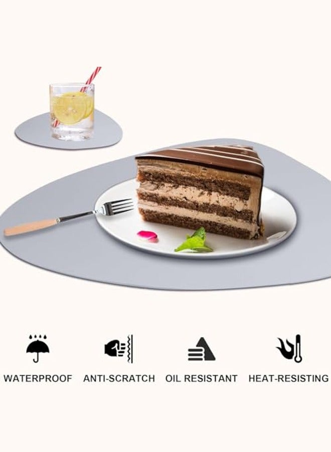 DUNISO 6 Pcs Double Sided Placemat Set，Including 6 Pcs Placemats and 6 Pcs Coasters,Faux Leather Placemats for Kitchen Dining Patio，Heat Resistant Easy to Clean Wipeable Waterproof Oilproof Washable Non-slip ，Grey  - Image 2
