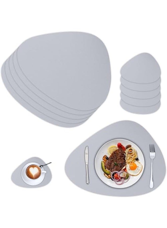 DUNISO 6 Pcs Double Sided Placemat Set，Including 6 Pcs Placemats and 6 Pcs Coasters,Faux Leather Placemats for Kitchen Dining Patio，Heat Resistant Easy to Clean Wipeable Waterproof Oilproof Washable Non-slip ，Grey  - Image 1