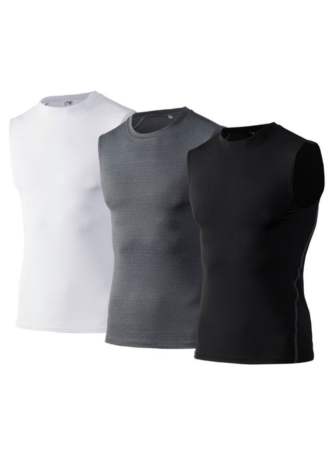 NIBEMINENT 3-Piece Compression Base Layer Sleeveless Workout T-Shirt Set L  - Image 1