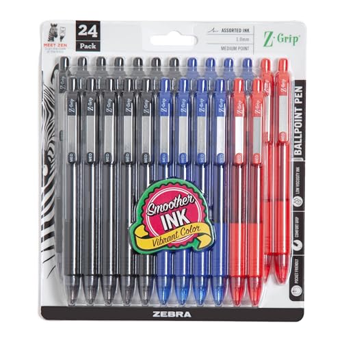 Zebra Pen Z-Grip Retractable Ballpoint Pen, 1.0mm Medium Point, Assorted Business Colors, School Supplies, Teacher Supplies, and Office Supplies, 24-Pack (12224) - Image 1