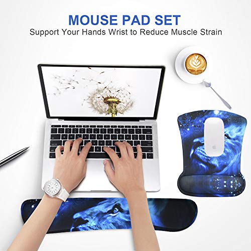 iVeze Mouse Pad with Wrist Support and Keyboard Wrist Rest Pad Set,Ergonomic Mouse Pads for Computers Laptop,Non-Slip Comfortable Mousepad w/Raised Memory Foam for Easy Typing & Pain Relief (Lion) - Image 2
