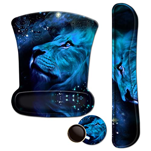 iVeze Mouse Pad with Wrist Support and Keyboard Wrist Rest Pad Set,Ergonomic Mouse Pads for Computers Laptop,Non-Slip Comfortable Mousepad w/Raised Memory Foam for Easy Typing & Pain Relief (Lion) - Image 1