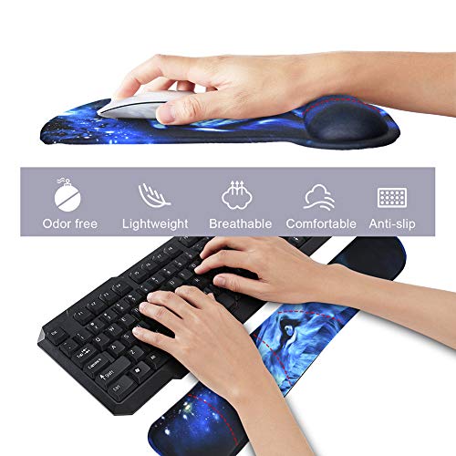 iVeze Mouse Pad with Wrist Support and Keyboard Wrist Rest Pad Set,Ergonomic Mouse Pads for Computers Laptop,Non-Slip Comfortable Mousepad w/Raised Memory Foam for Easy Typing & Pain Relief (Lion) - Image 3