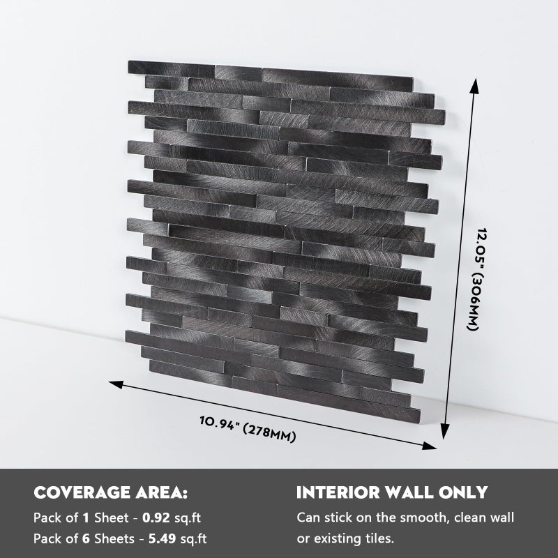 Homeart Peel and Stick Backsplash Linear Tile for Kitchen, Self Adhesive Brushed Aluminum Stick on Wall Tiles for Bathroom Fireplace (6 Sheets, Pewter) - Image 2