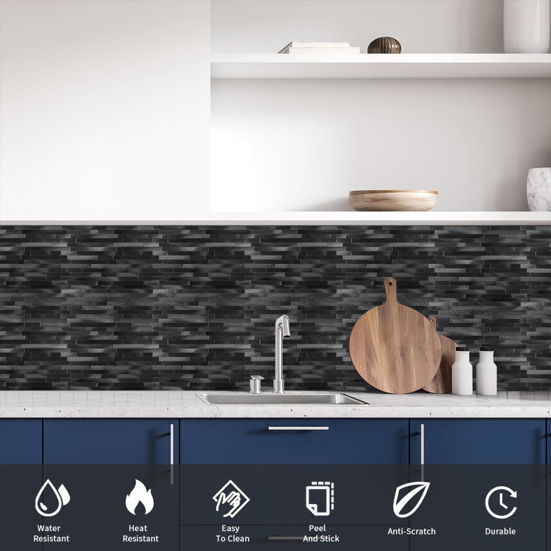 Homeart Peel and Stick Backsplash Linear Tile for Kitchen, Self Adhesive Brushed Aluminum Stick on Wall Tiles for Bathroom Fireplace (6 Sheets, Pewter) - Image 5