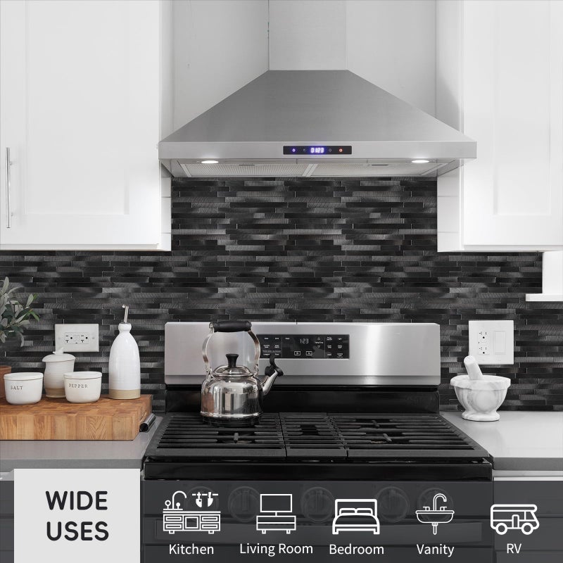 Homeart Peel and Stick Backsplash Linear Tile for Kitchen, Self Adhesive Brushed Aluminum Stick on Wall Tiles for Bathroom Fireplace (6 Sheets, Pewter) - Image 4