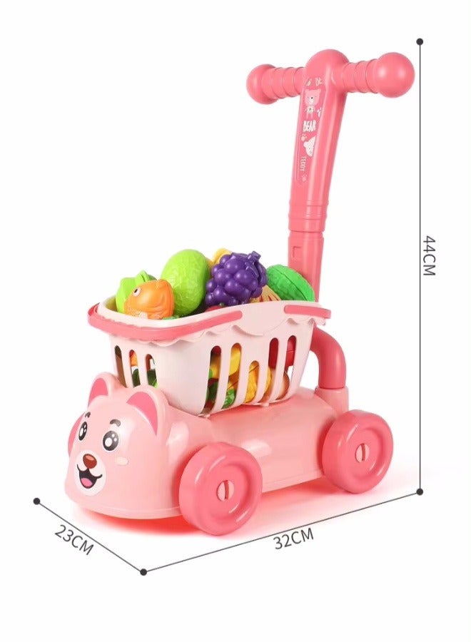 Kids Shopping Cart Boy Toy Set Mini Small Store Shopping Cart Toy Mini Grocery Supermarket Shopping Trolley Pretend Toy For Shopping Trolley Puzzle Baby Plastic (Pink) - Image 2