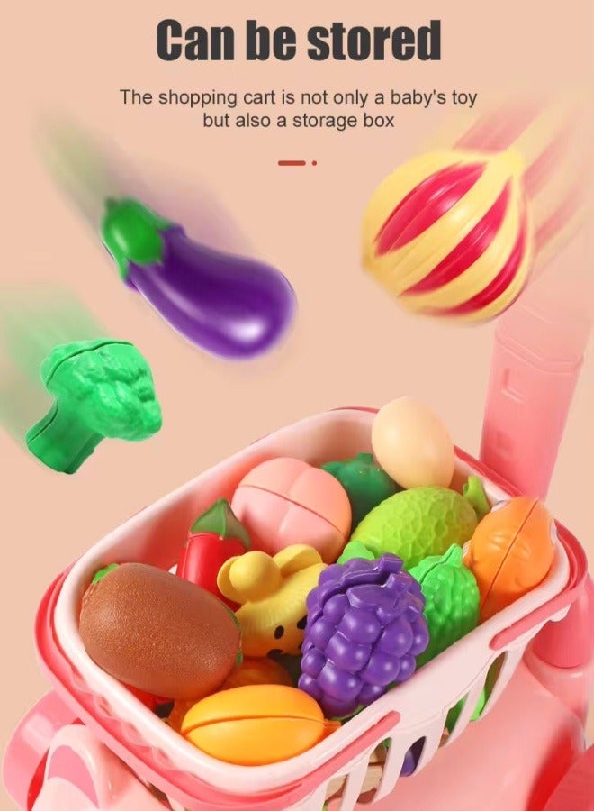 Kids Shopping Cart Boy Toy Set Mini Small Store Shopping Cart Toy Mini Grocery Supermarket Shopping Trolley Pretend Toy For Shopping Trolley Puzzle Baby Plastic (Pink) - Image 4