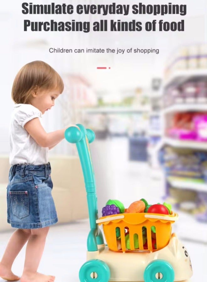 Kids Shopping Cart Boy Toy Set Mini Small Store Shopping Cart Toy Mini Grocery Supermarket Shopping Trolley Pretend Toy For Shopping Trolley Puzzle Baby Plastic (Pink) - Image 3