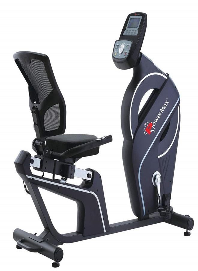PowerMax Fitness PowerMax Fitness® BR-900 Exercise Recumbent Bike with Hand Pulse, Adjustable Resistance, Max User Weight 135kg,9KG Flywheel for Cardio Training Workout at Home, Black  - Image 1