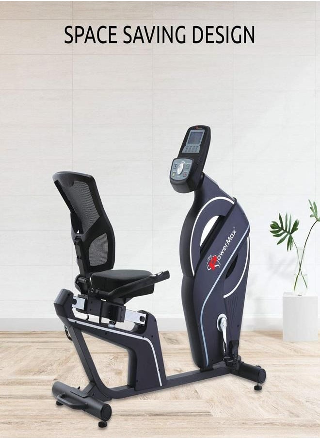 PowerMax Fitness PowerMax Fitness® BR-900 Exercise Recumbent Bike with Hand Pulse, Adjustable Resistance, Max User Weight 135kg,9KG Flywheel for Cardio Training Workout at Home, Black  - Image 4