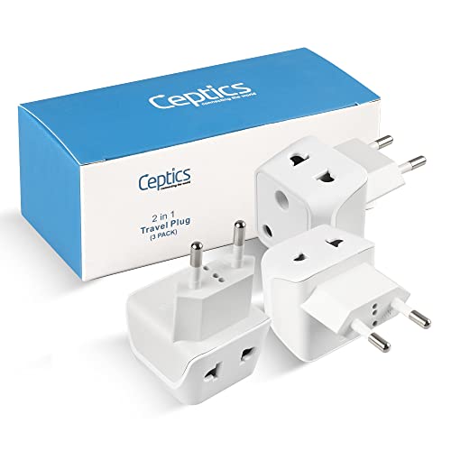 Ceptics European Travel Adapter, 2 in 1 India to European, Germany, France Adapter - Type C European Plug Adapter for Laptops, Phones, Chargers, CE - RoHS - 3 Pack - Image 2