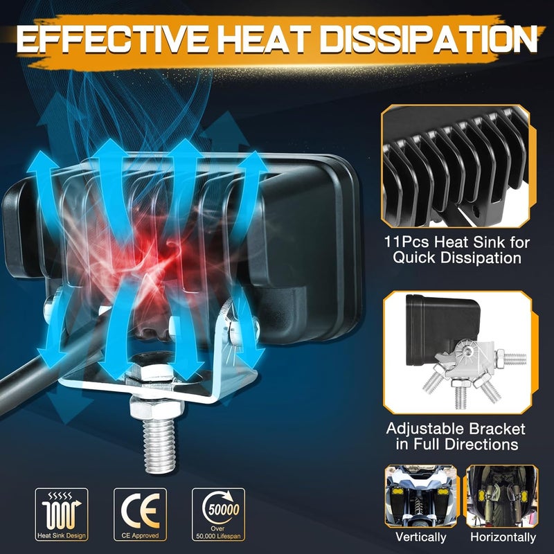 Niking Auto مصابيح LED صفراء على شكل كبسولات 2 قطعة 3 بوصة أضواء ضباب صفراء للدراجات النارية ضوء قيادة 40 واط كبسولات فيضان كهرمانية للطرق الوعرة ضوء مطاردة LED ضوء خندق ضوء عمل مكعب لل��احنات والمركبات الرياضية متعددة الاستخدامات والمركبات الرباعية والدراجات الترابية - Image 5