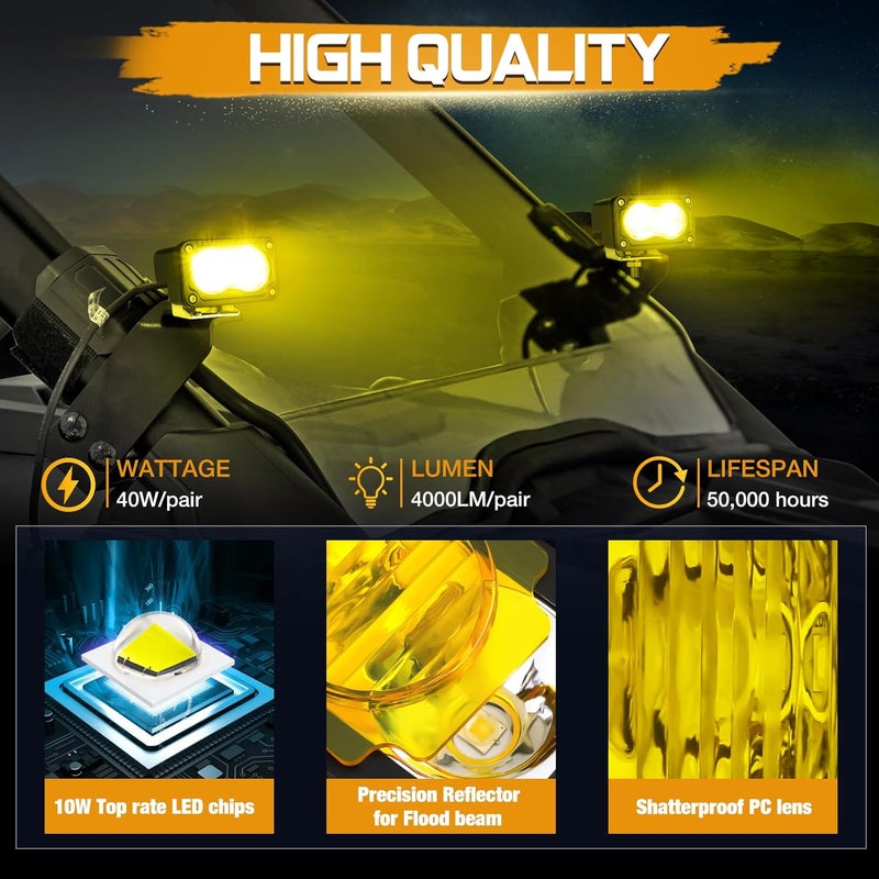 Niking Auto مصابيح LED صفراء على شكل كبسولات 2 قطعة 3 بوصة أضواء ضباب صفراء للدراجات النارية ضوء قيادة 40 واط كبسولات فيضان كهرمانية للطرق الوعرة ضوء مطاردة LED ضوء خندق ضوء عمل مكعب لل��احنات والمركبات الرياضية متعددة الاستخدامات والمركبات الرباعية والدراجات الترابية - Image 3
