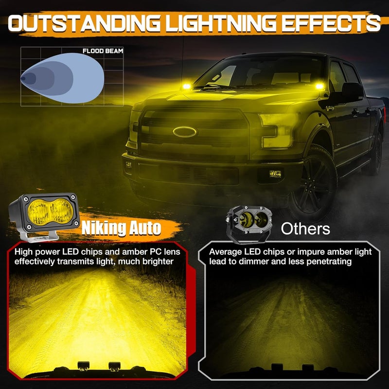Niking Auto مصابيح LED صفراء على شكل كبسولات 2 قطعة 3 بوصة أضواء ضباب صفراء للدراجات النارية ضوء قيادة 40 واط كبسولات فيضان كهرمانية للطرق الوعرة ضوء مطاردة LED ضوء خندق ضوء عمل مكعب لل��احنات والمركبات الرياضية متعددة الاستخدامات والمركبات الرباعية والدراجات الترابية - Image 4