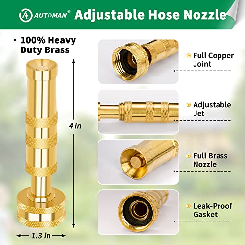AUTOMAN Brass Hose Nozzle – High Pressure Jet Nozzles 2 Pack, Heavy Duty Sprayer for Garden Hoses, Adjustable Spray Gun, Solid Twist Water Hose Nozzle for Patio, Lawn, Car Wash, Extra 6 Rubber Washers - Image 2