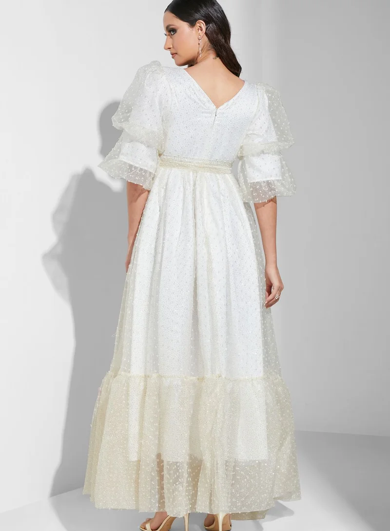 Namshi x Farah Hassan Ruffled Bottom Dress