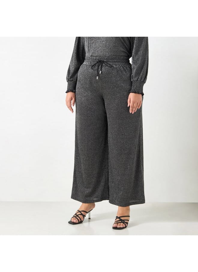 Ulla Popken Plus Size Ulla Popken Textured Pants with Drawstring Closure  - Image 1
