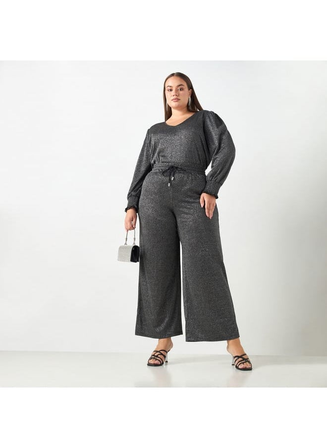 Ulla Popken Plus Size Ulla Popken Textured Pants with Drawstring Closure  - Image 2