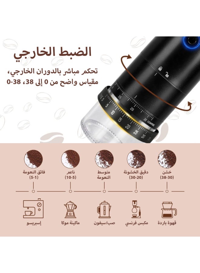 فلوكسهوم مطحنة قهوة كهربائية قابلة للشحن، طاحونة بمسنّنات (Burr) مع 38 إعداد طحن دقيق، مسنّنات مخروطية خزفية، شحن USB-C، محمولة للمنزل والسفر والتخييم - Image 2