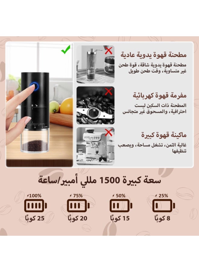 فلوكسهوم مطحنة قهوة كهربائية قابلة للشحن، طاحونة بمسنّنات (Burr) مع 38 إعداد طحن دقيق، مسنّنات مخروطية خزفية، شحن USB-C، محمولة للمنزل والسفر والتخييم - Image 4