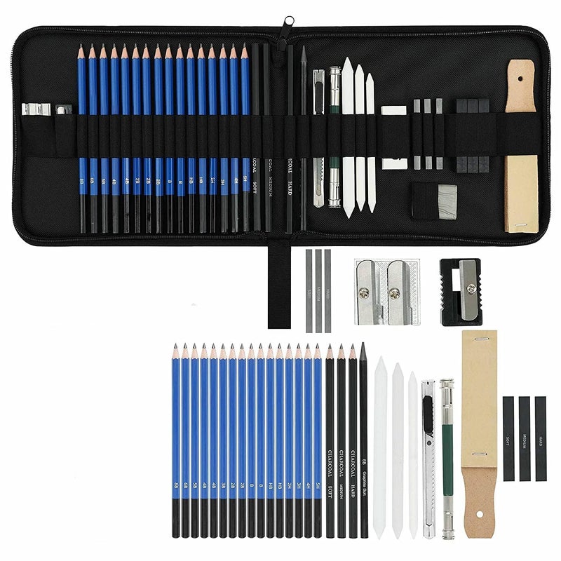 EzLife Sketch Kit 35 Pieces Professional Drawing Pencils Sketching Kit Drawing Kit Shading Pencils Sketch Pencils Set for Artists - Image 1