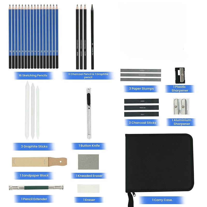 EzLife Sketch Kit 35 Pieces Professional Drawing Pencils Sketching Kit Drawing Kit Shading Pencils Sketch Pencils Set for Artists - Image 2