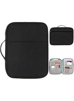 Generic Multi-Functional A4 Document Bags Portfolio Organizer- Travel Pouch Zippered Case, Waterproof Journal Case for Notebook, Ipad, Pens, Passport, Business Documents (Black)  - Image 1