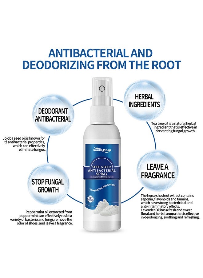 SOUTH MOON Shoe and Sock Antibacterial Spray - Shoe Odor Eliminator Deodorizer Spray and Removes Bad Smells of Boots Heels Tennis Shoe Cleats Sneakers Ballet Shoe Sports Shoes 60ml  - Image 2