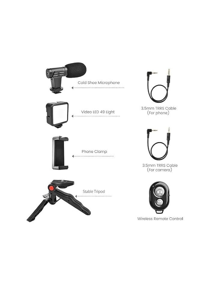 VASMR Video Making Kit 1year Warranty Support with iPhone/Android with Bluetooth Remote+Mic+Mini Tripod Stand+LED Light & Phone Holder Clip for Making Videos+Recording YouTube Videos, Podcasting  - Image 3