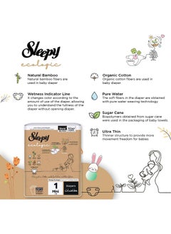 Sleepy Ecologic Size 1, 64 Count, New Born, Hypoallergenic, Plant-Based, Biodegradable, Sustainable, Premium Taped Diapers With High Absorption, Organic Baby Dry Diaper 3-6 Kg, 100% Leakproof  - Image 4
