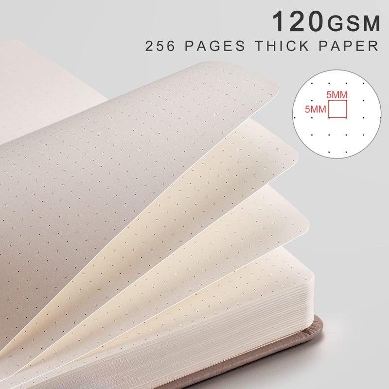 EMSHOI A5 Dotted Notebook Journal, 256 Pages 120gsm Thick Dotted Paper, Hardcover Leather Journal with Pen Holder & Inner Pocket, Dot Grid Notebook for Bullet Journaling, 5.75"x8.38", Khaki - Image 3