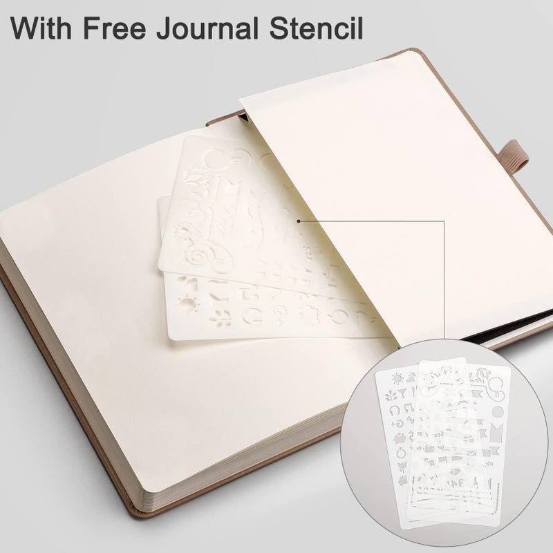 EMSHOI A5 Dotted Notebook Journal, 256 Pages 120gsm Thick Dotted Paper, Hardcover Leather Journal with Pen Holder & Inner Pocket, Dot Grid Notebook for Bullet Journaling, 5.75"x8.38", Khaki - Image 5