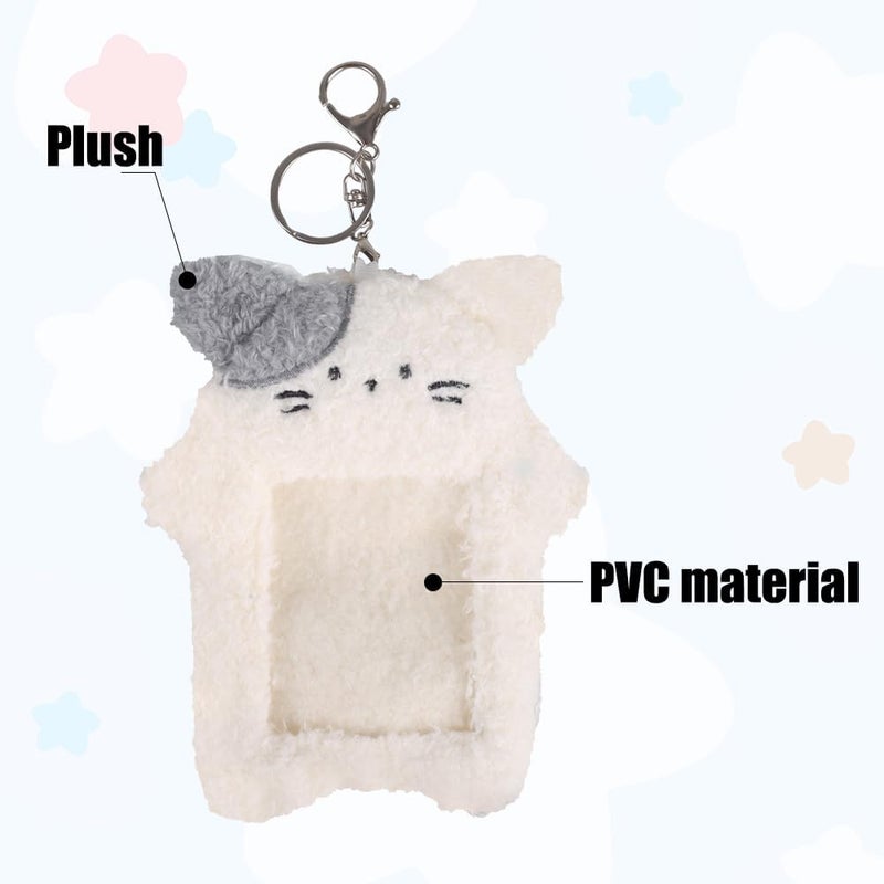 DONGKER DONGKER Photocard Holder2 PCS Cartoon Plush Photocard Holder with Keychain for Photo Credit ID Bank Card Bus Card ID Badge  - Image 3