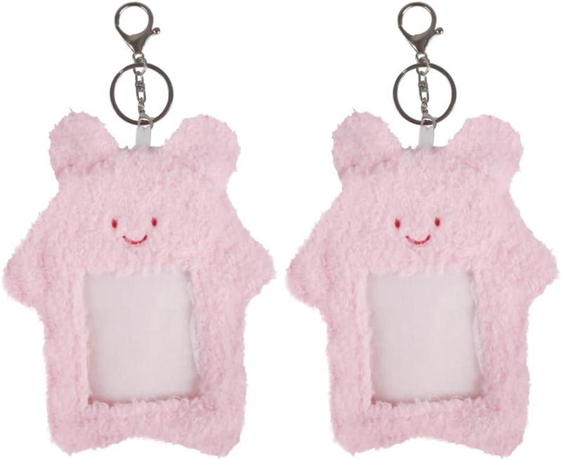 DONGKER DONGKER Photocard Holder2 PCS Cartoon Plush Photocard Holder with Keychain for Photo Credit ID Bank Card Bus Card ID Badge  - Image 1