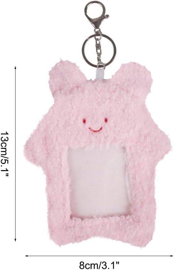 DONGKER DONGKER Photocard Holder2 PCS Cartoon Plush Photocard Holder with Keychain for Photo Credit ID Bank Card Bus Card ID Badge  - Image 4
