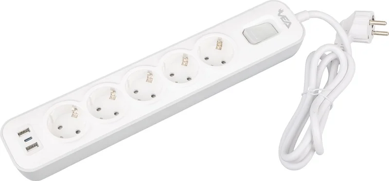 AYT Vea VE-NOVA105U A Class 1.5 Meter Group Socket with 5 Switches and 2 USB 4000 Watt 16 Ampere Extension Cable