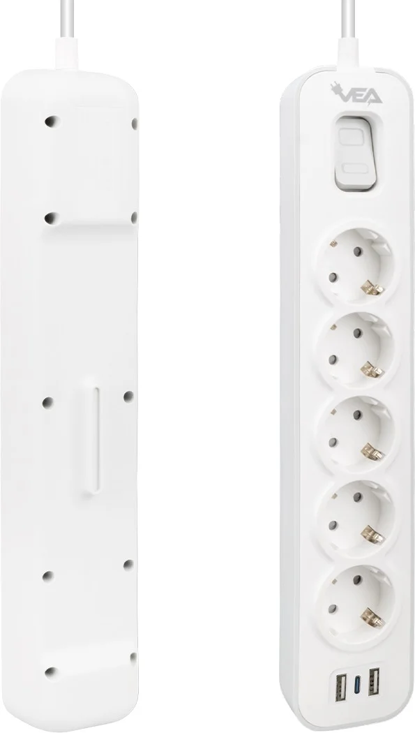 AYT Vea VE-NOVA105U A Class 1.5 Meter Group Socket with 5 Switches and 2 USB 4000 Watt 16 Ampere Extension Cable