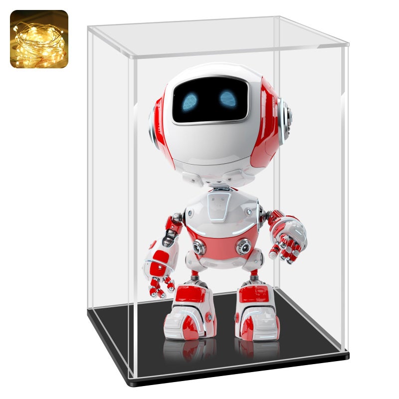 LANSCOERY Acrylic Display Case, Assemble Small Showcase Display Box for Collectibles, with Dustproof & Seamless Display Design 4.7x4.7x7inch Black Base - Image 1