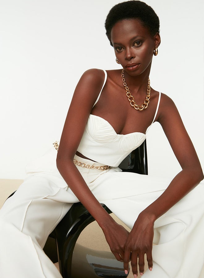 trendyol Ecru Crop Lined Woven Bustier TPRSS21BS0008 - Image 2