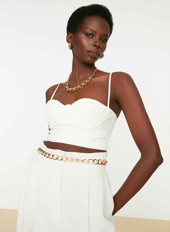 trendyol Ecru Crop Lined Woven Bustier TPRSS21BS0008 - Image 5