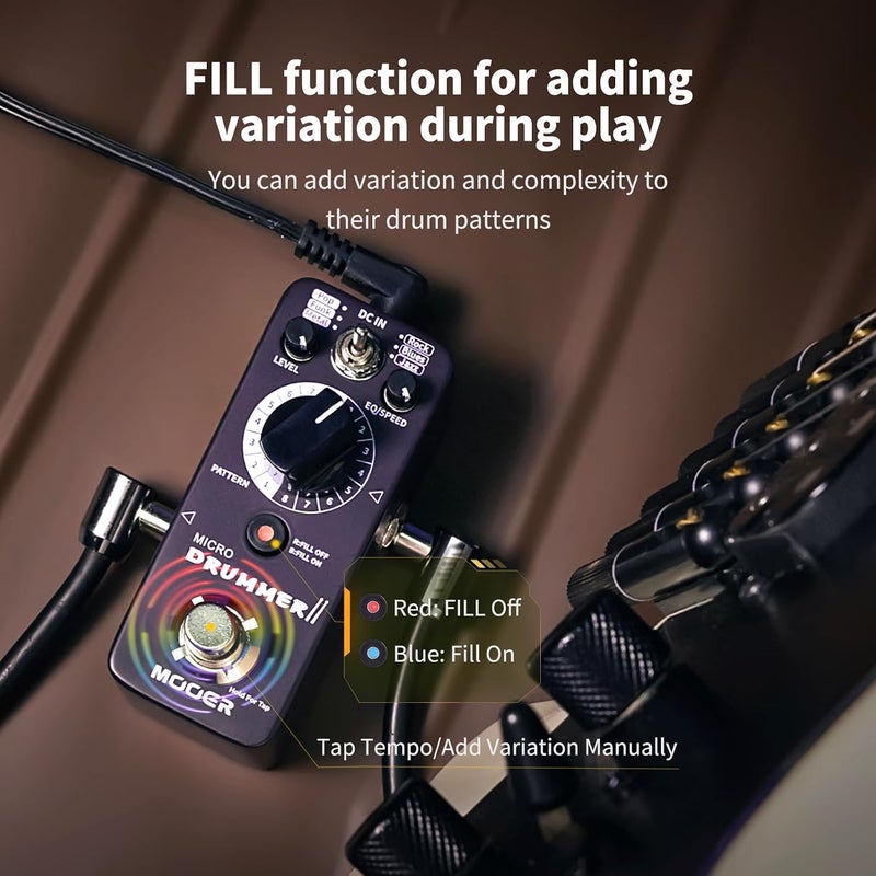 MOOER Micro Drummer II Guitar Drummer Pedal with 48 Drum Grooves and FILL Function - Image 4