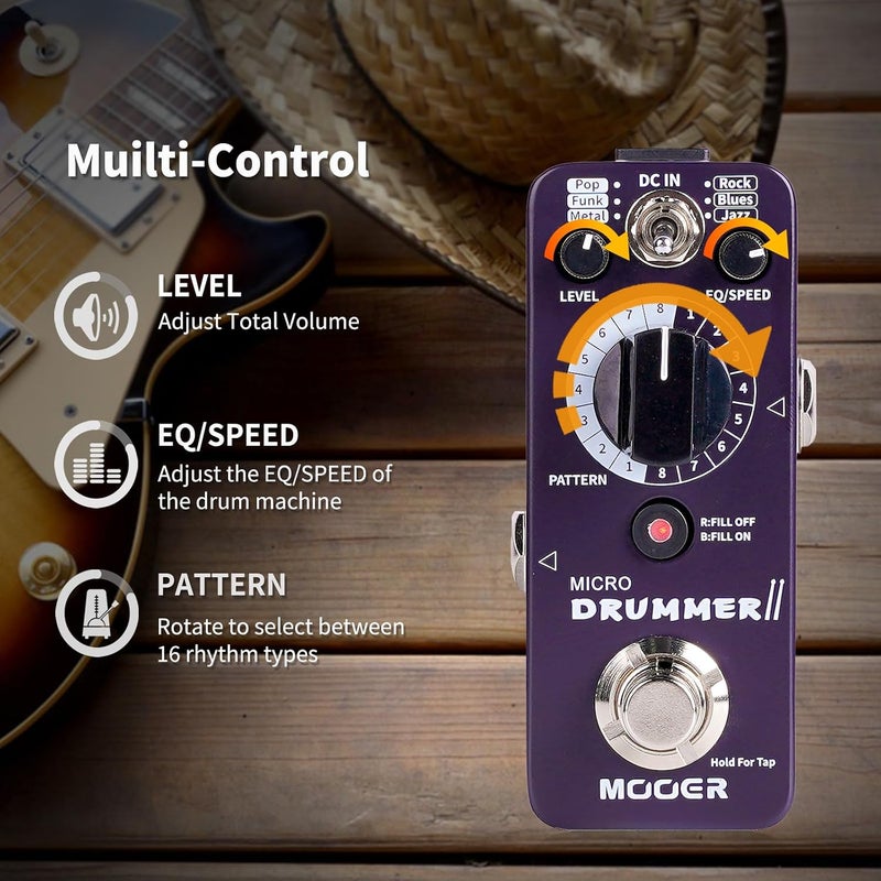 MOOER Micro Drummer II Guitar Drummer Pedal with 48 Drum Grooves and FILL Function - Image 3