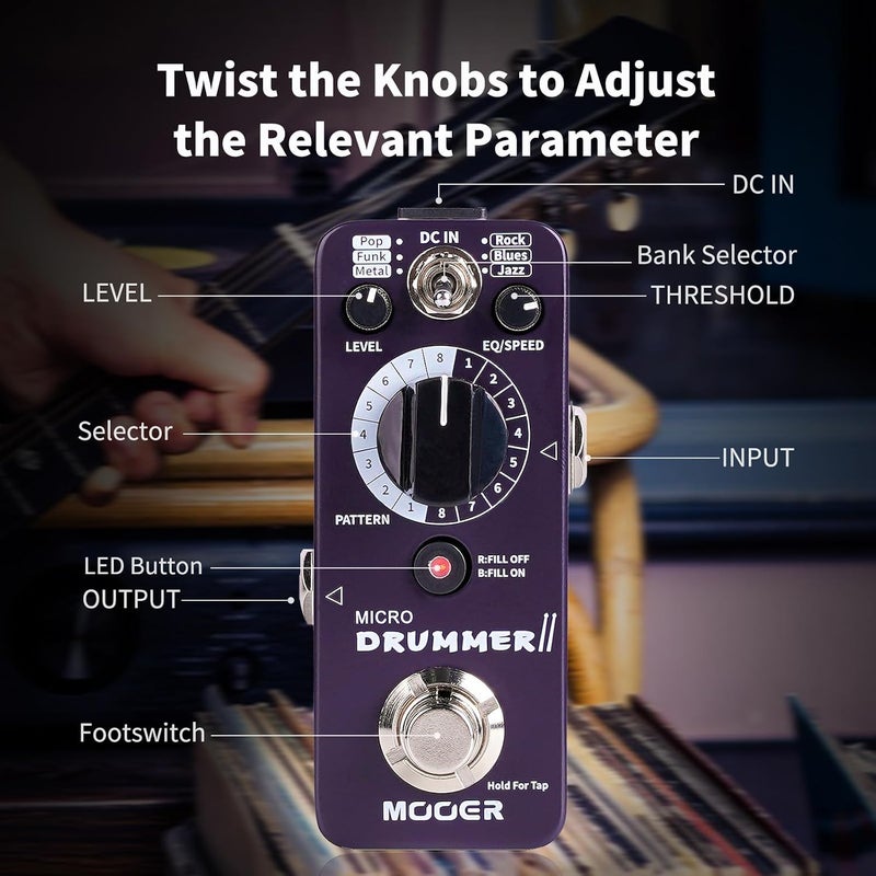 MOOER Micro Drummer II Guitar Drummer Pedal with 48 Drum Grooves and FILL Function - Image 5